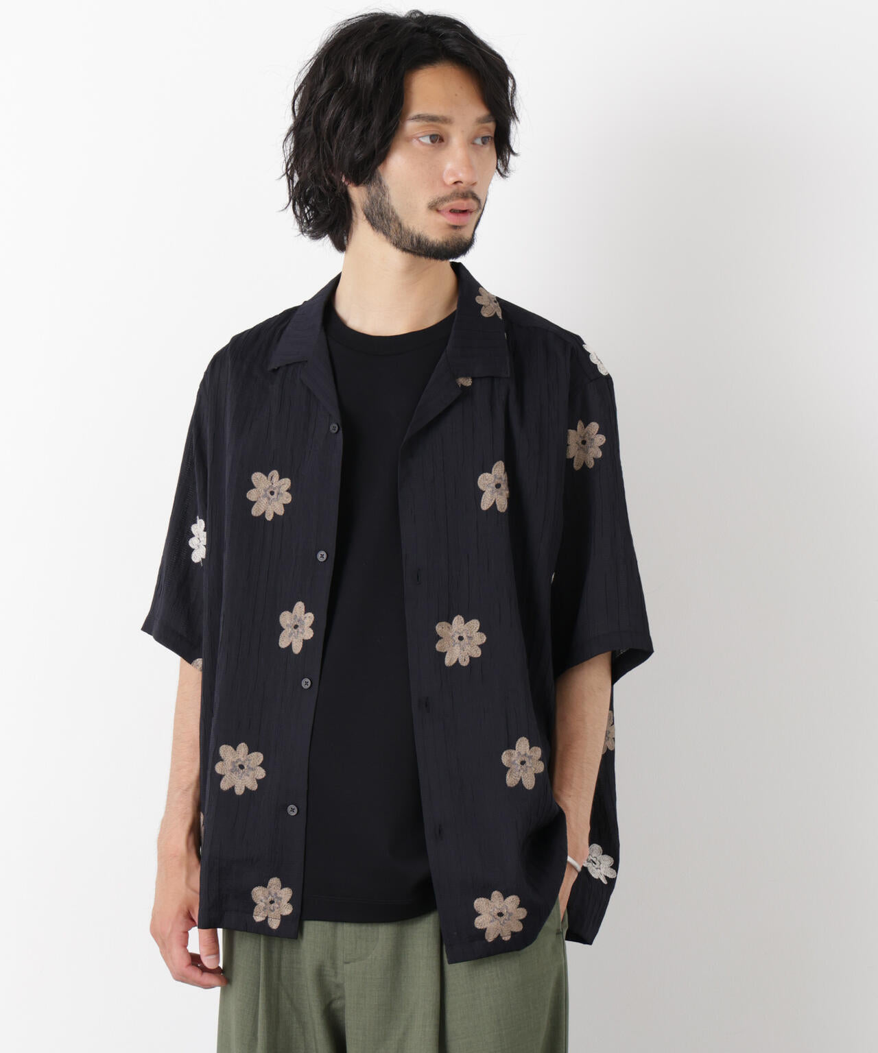 フラワー刺繍シャツ 半袖 6726121217