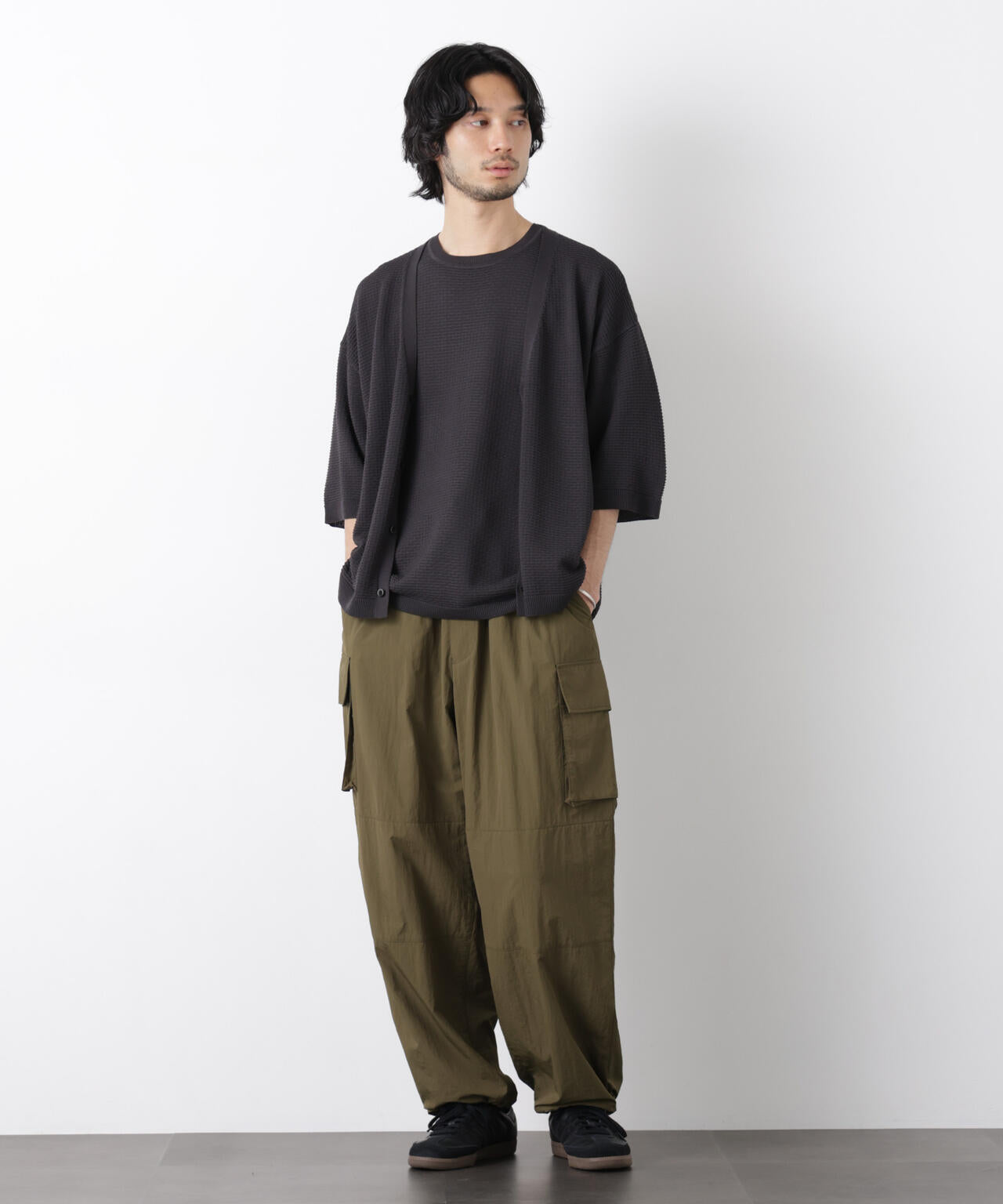 エアリードレープ ニットカーディガン 5分袖 6726122216