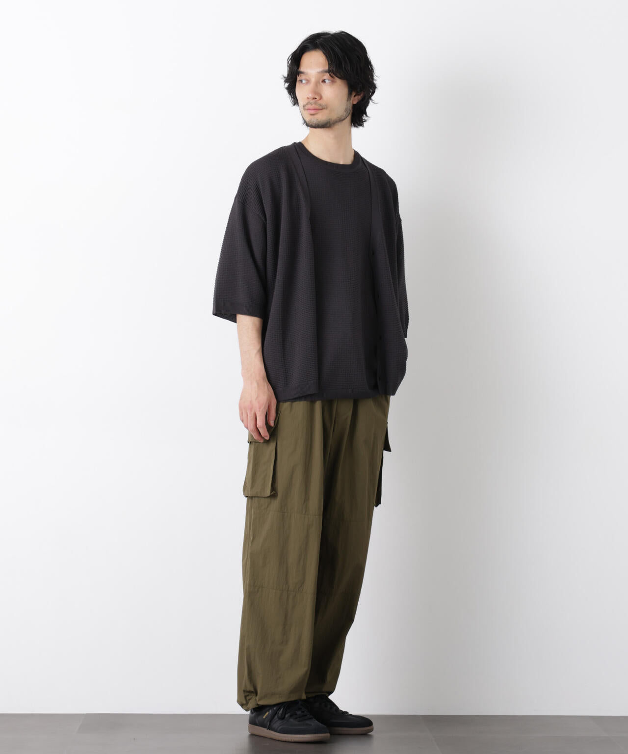 エアリードレープ ニットカーディガン 5分袖 6726122216