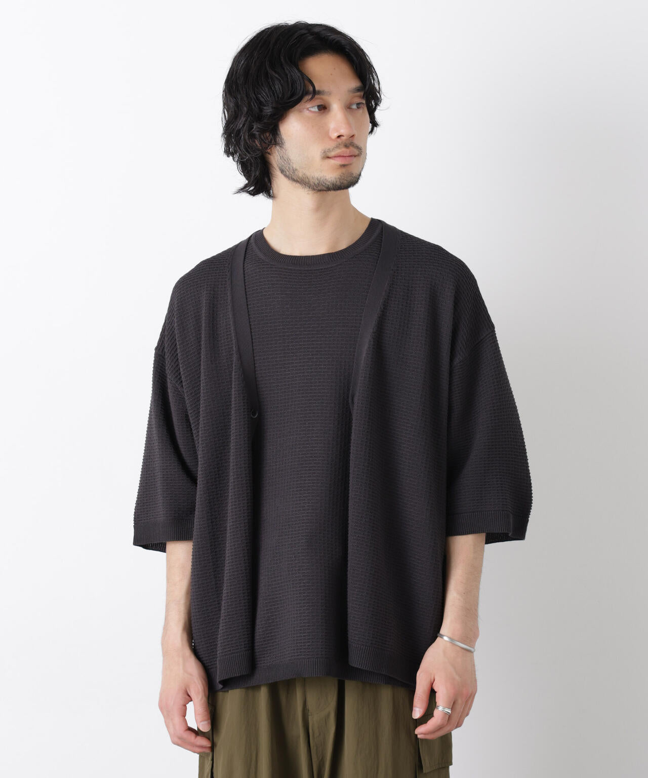 エアリードレープ ニットカーディガン 5分袖 6726122216