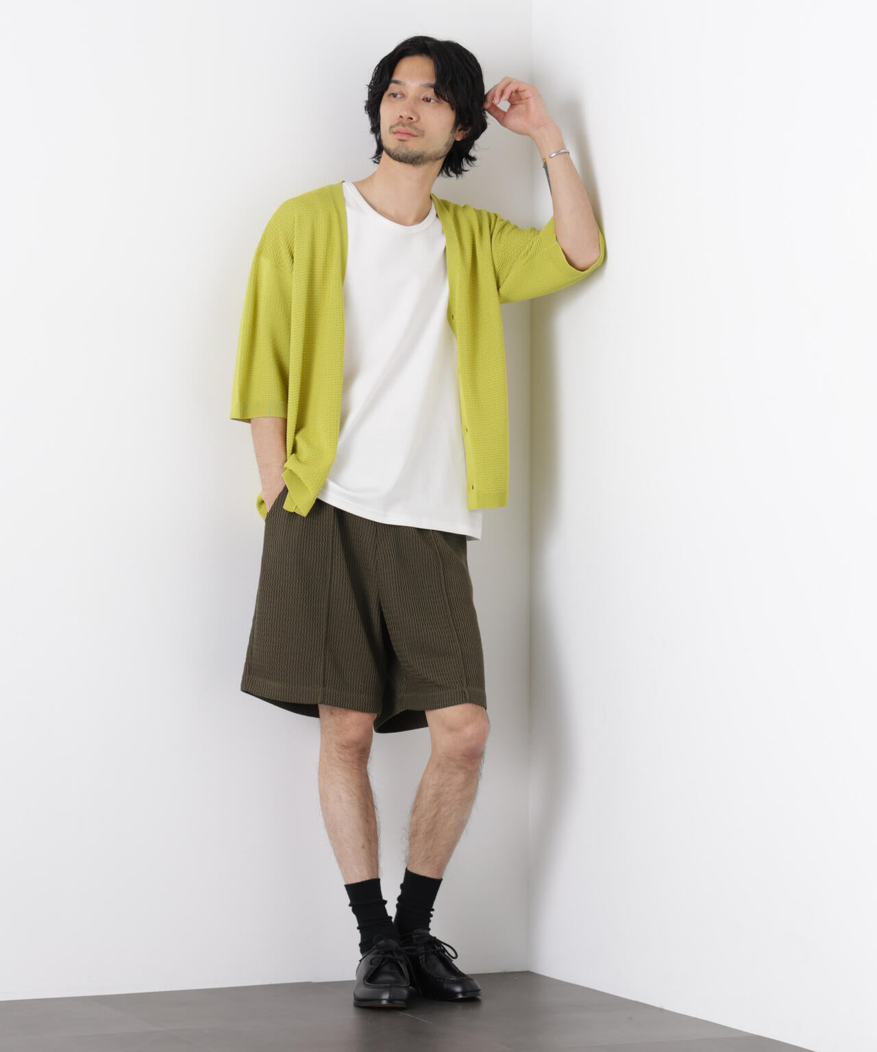 エアリードレープ ニットカーディガン 5分袖 6726122216