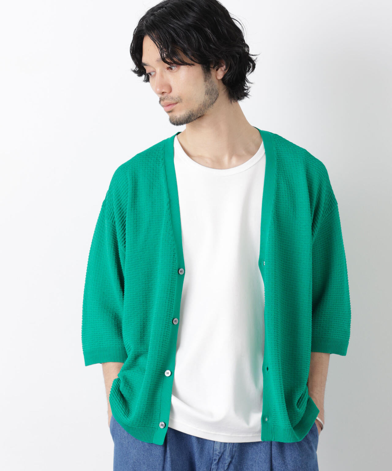 エアリードレープ ニットカーディガン 5分袖 6726122216