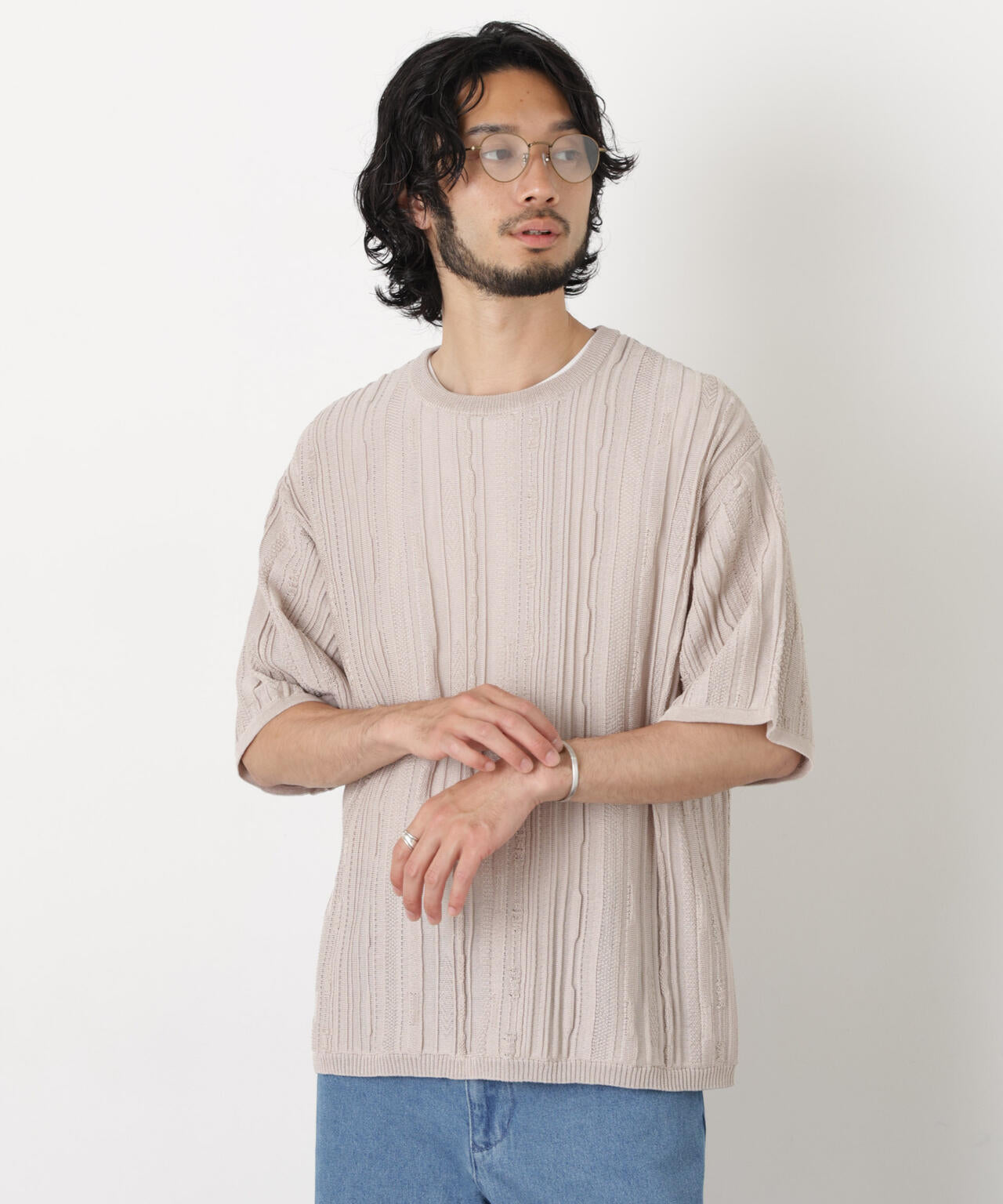 立体ジャガードニット 半袖 6726122220