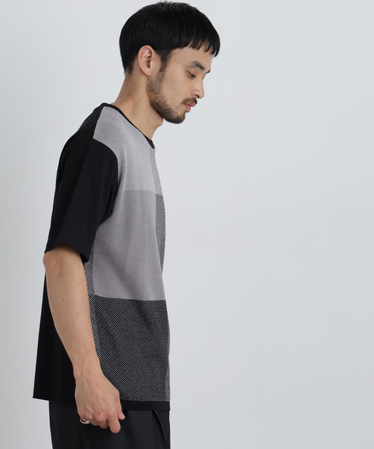 切替チェックニットTシャツ 半袖 6726122222