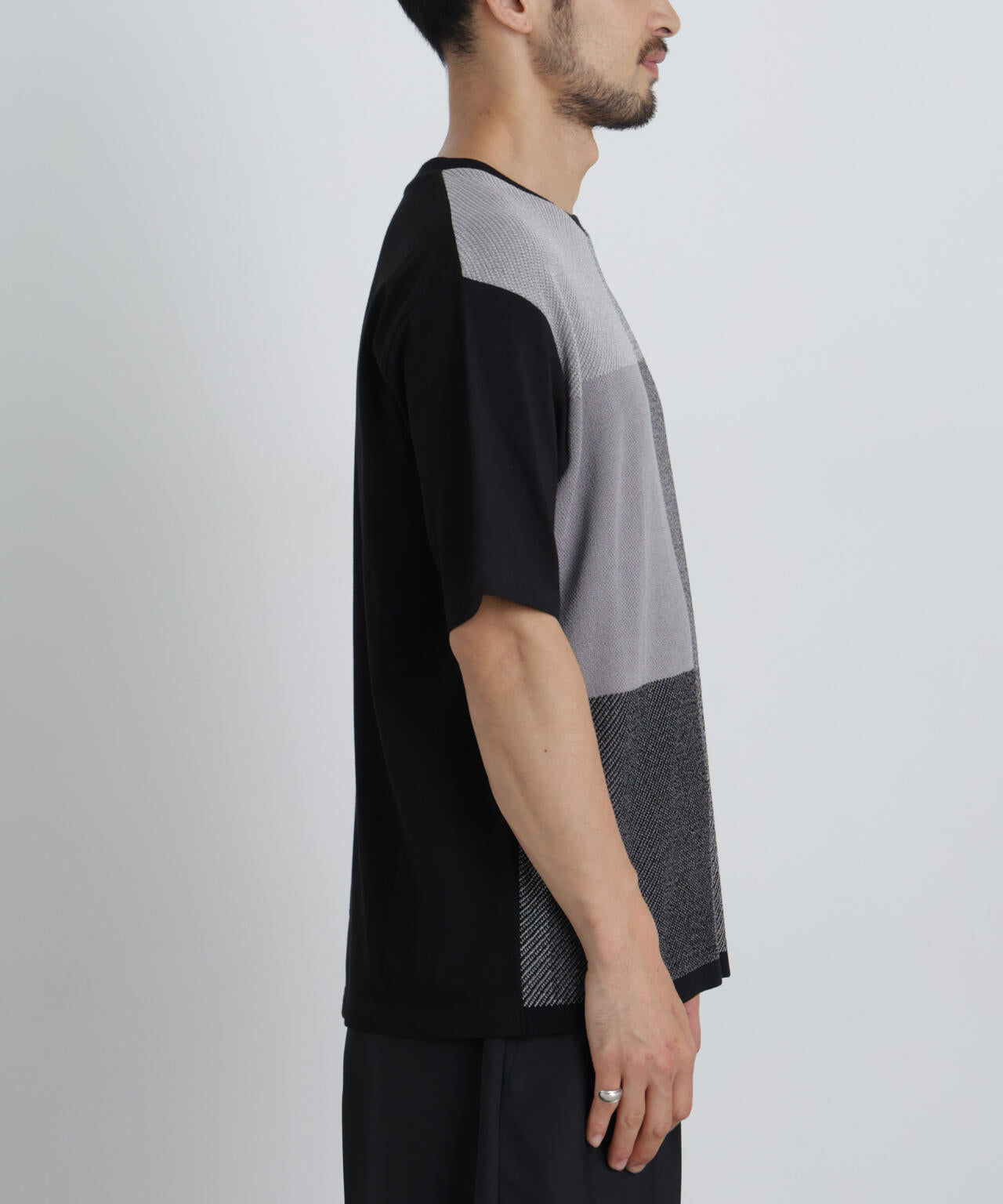 切替チェックニットTシャツ 半袖 6726122222