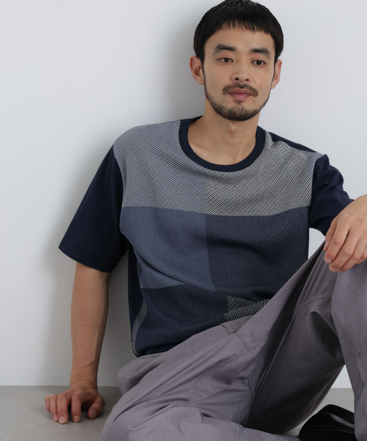 切替チェックニットTシャツ 半袖 6726122222