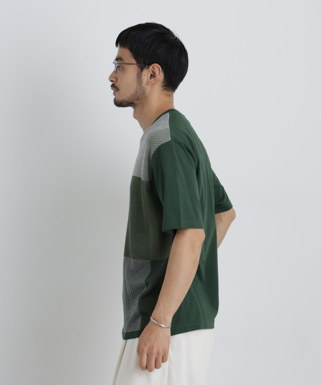 切替チェックニットTシャツ 半袖 6726122222
