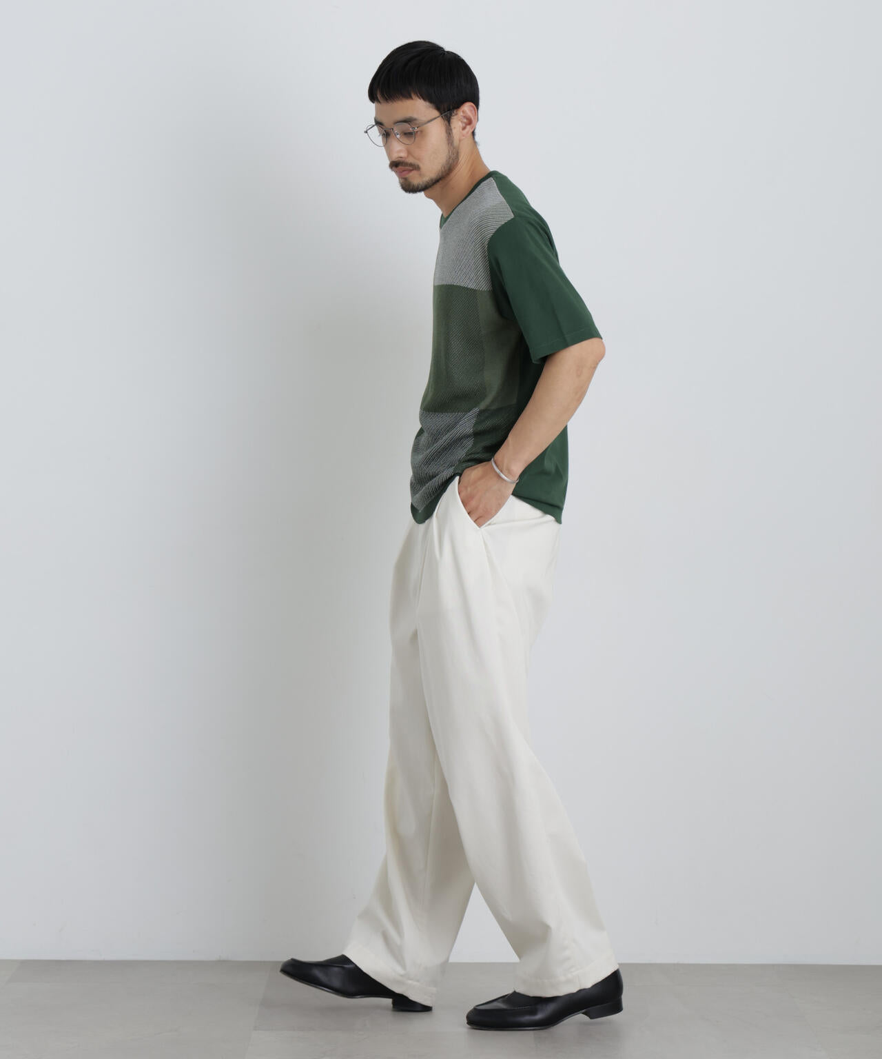 切替チェックニットTシャツ 半袖 6726122222