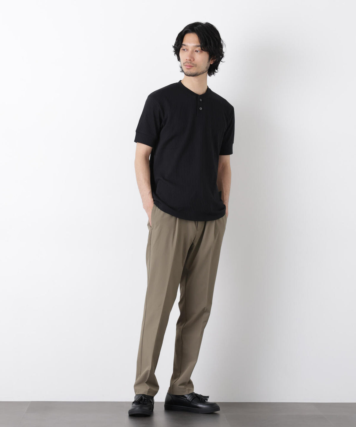 ワイドリブスタンダードヘンリーネックTシャツ 半袖 6726124214