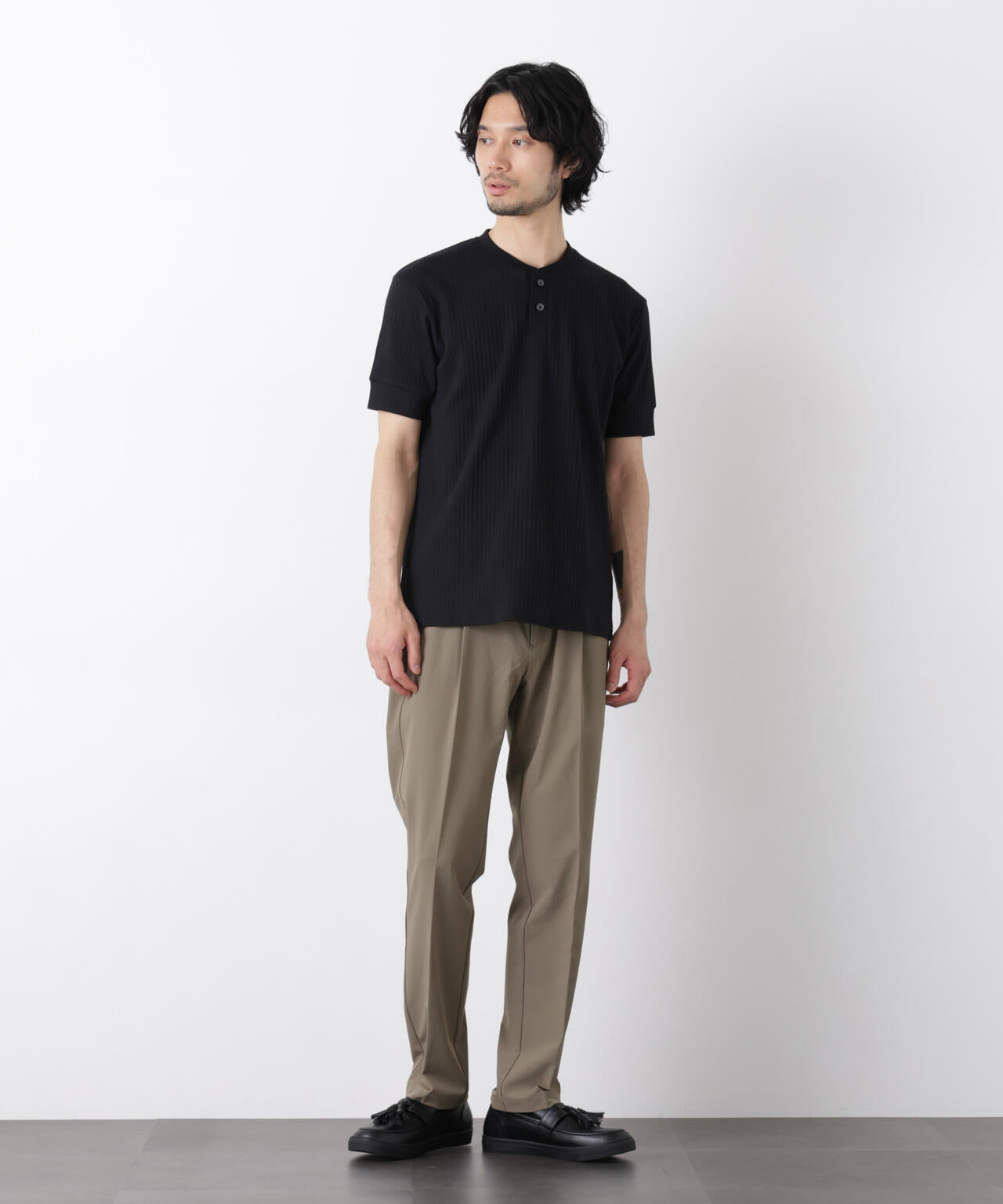 ワイドリブスタンダードヘンリーネックTシャツ 半袖 6726124214