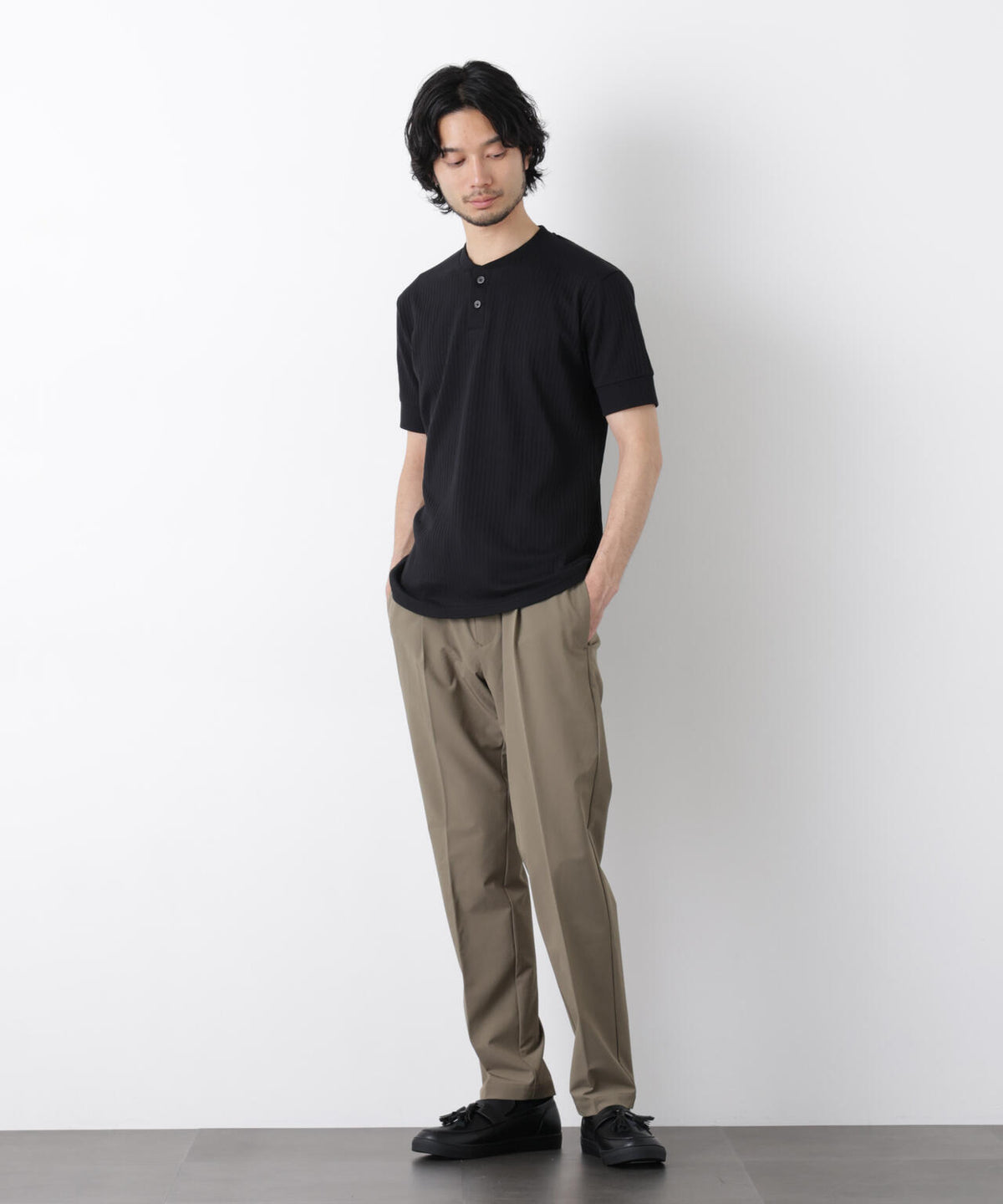 ワイドリブスタンダードヘンリーネックTシャツ 半袖 6726124214