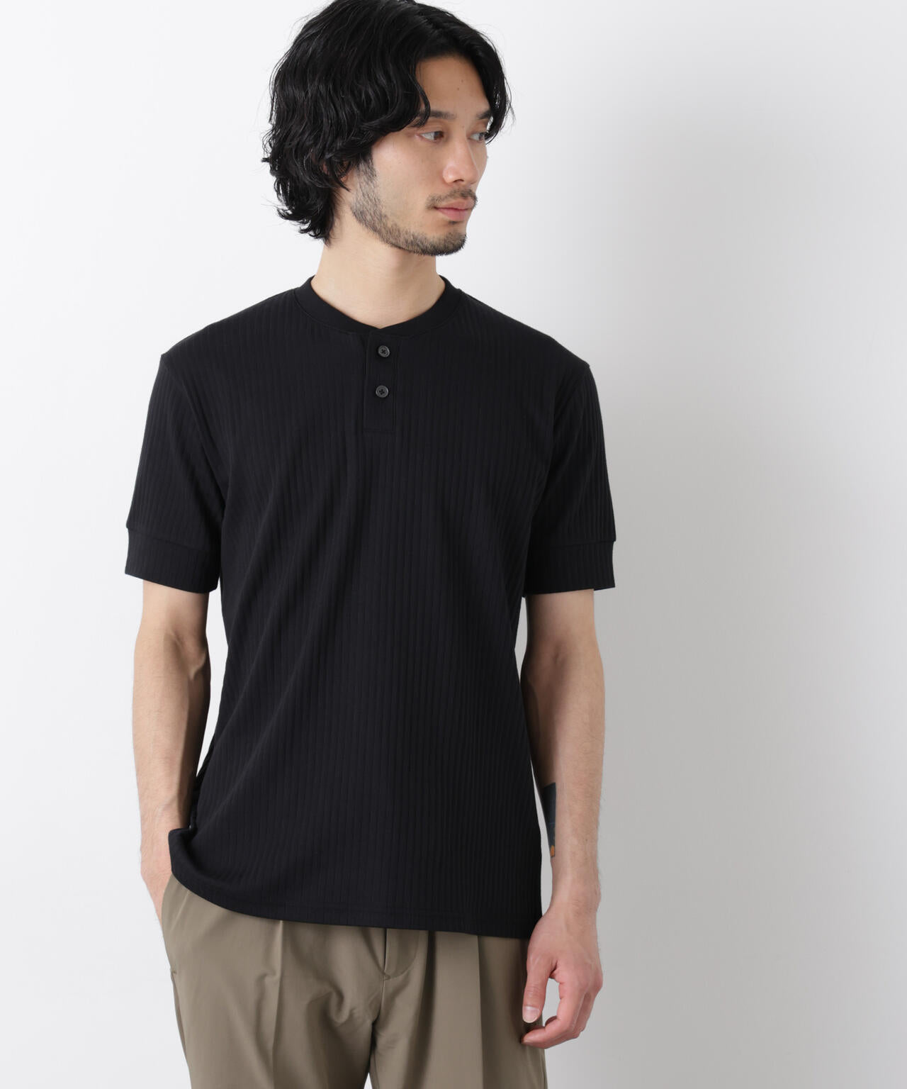 ワイドリブスタンダードヘンリーネックTシャツ 半袖 6726124214