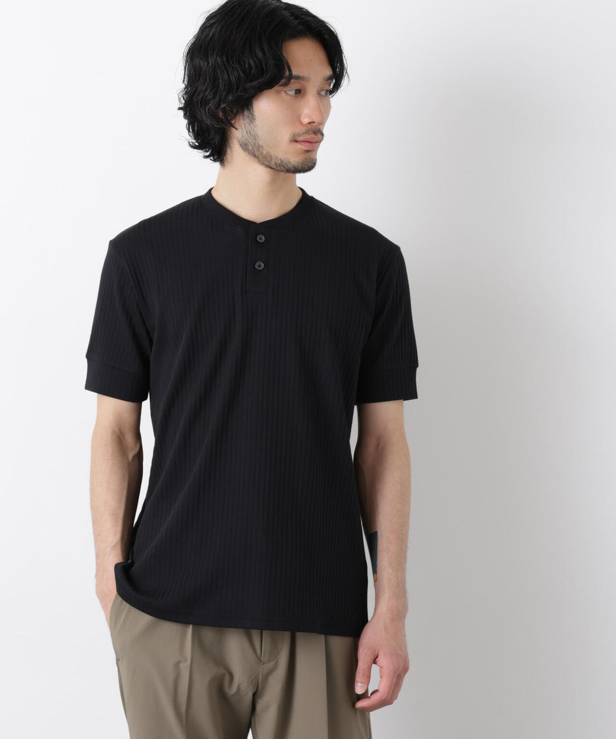 ワイドリブスタンダードヘンリーネックTシャツ 半袖 6726124214