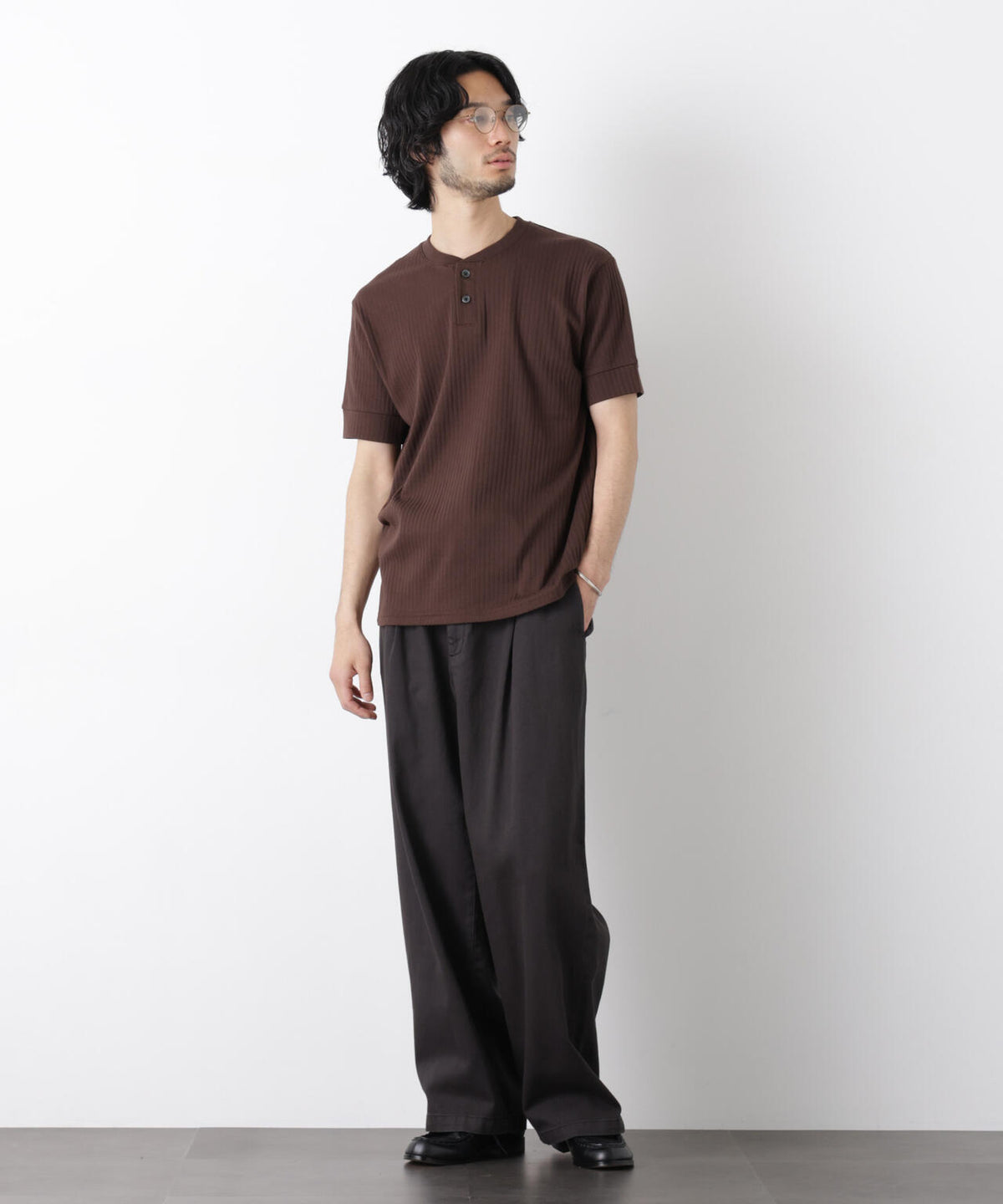 ワイドリブスタンダードヘンリーネックTシャツ 半袖 6726124214