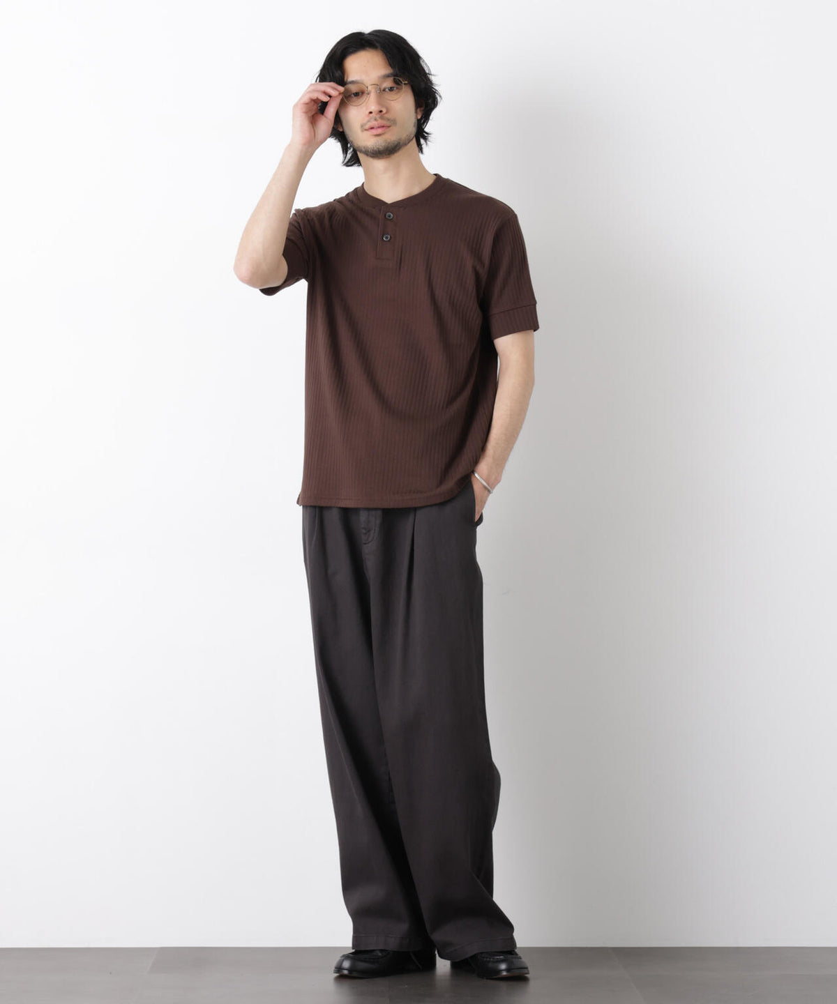ワイドリブスタンダードヘンリーネックTシャツ 半袖 6726124214