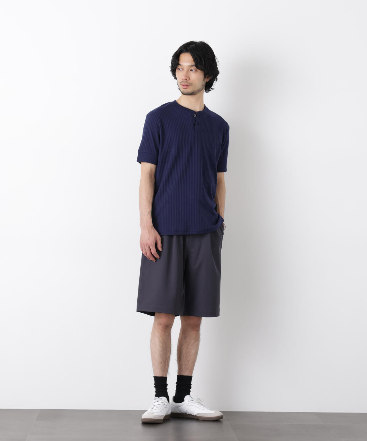 ワイドリブスタンダードヘンリーネックTシャツ 半袖 6726124214