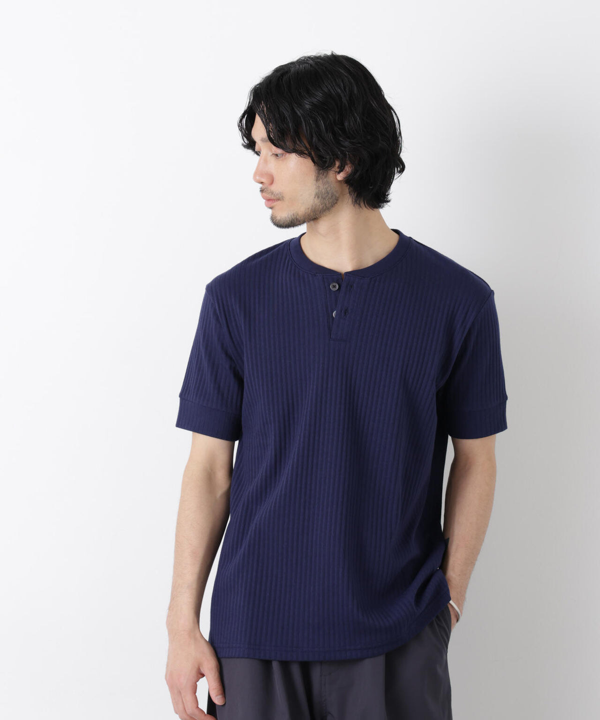 ワイドリブスタンダードヘンリーネックTシャツ 半袖 6726124214