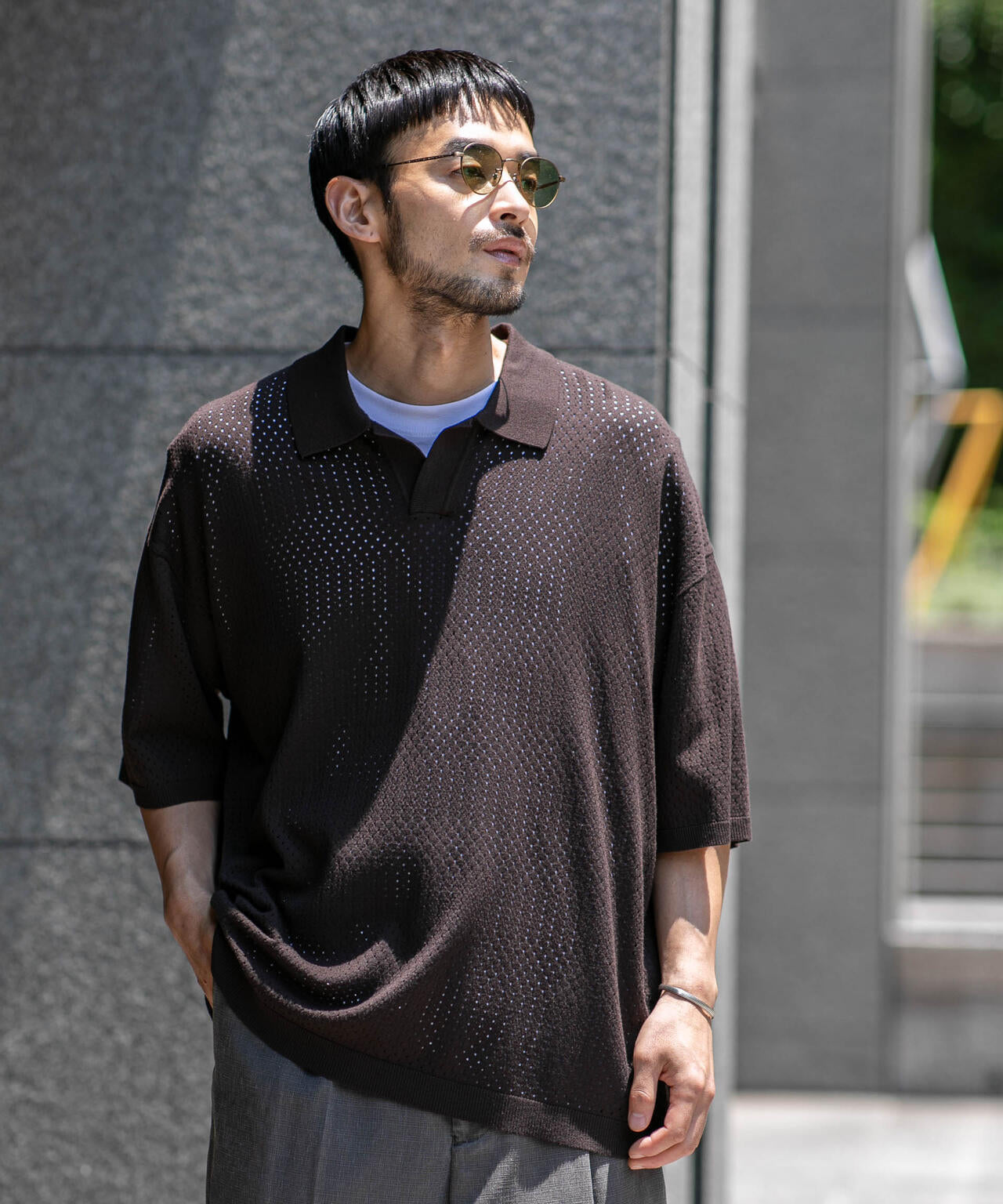 WEB限定 / スキッパーテックニットポロシャツ/半袖