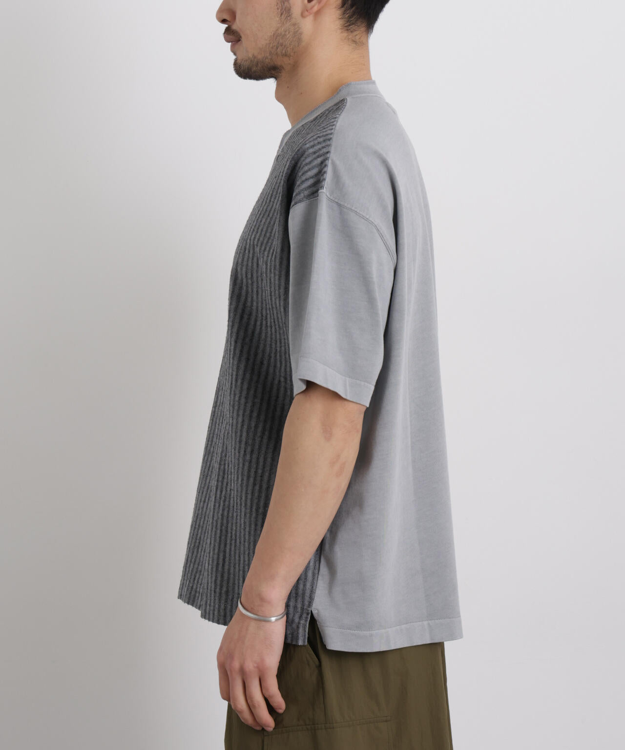 オーバーダイジャガードストライプヘンリーTシャツ 半袖 6726124221