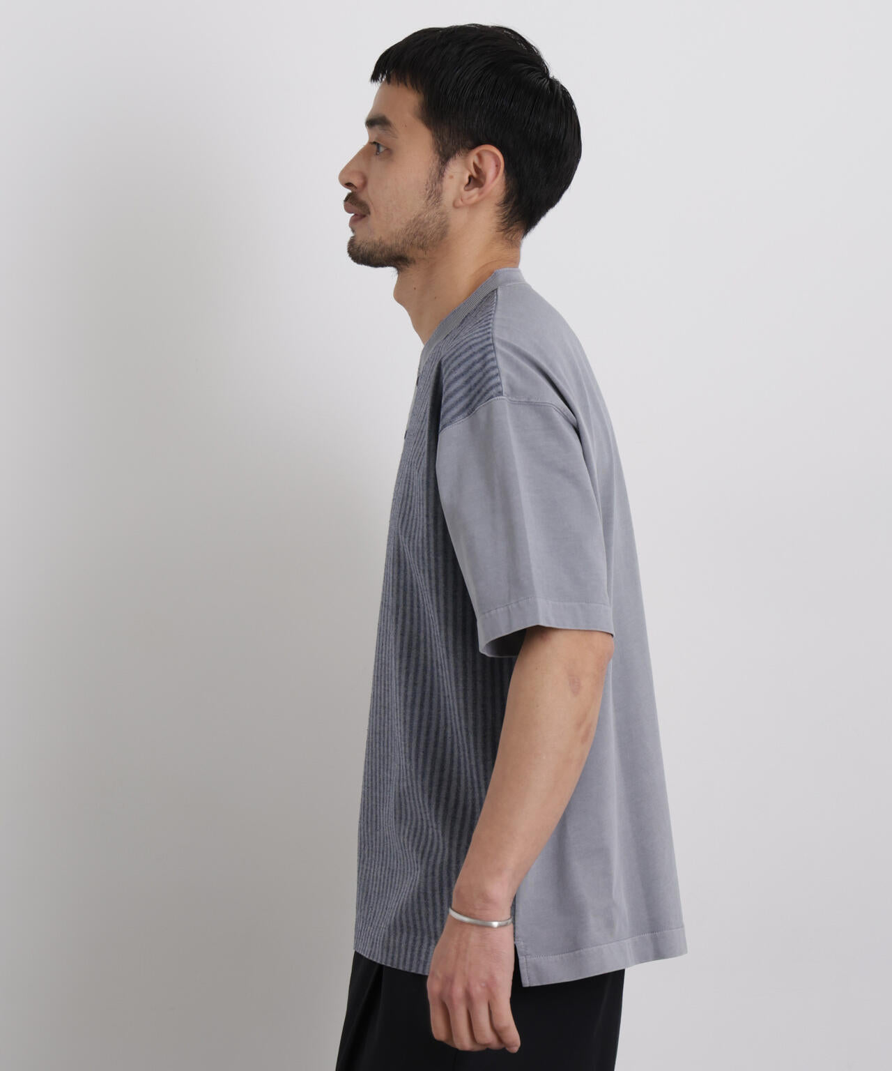 オーバーダイジャガードストライプヘンリーTシャツ 半袖 6726124221