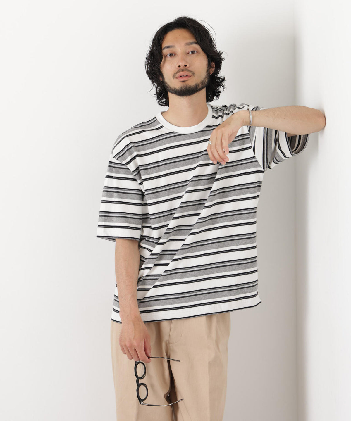 コーマコットンランダムボーダーTシャツ 6726124223