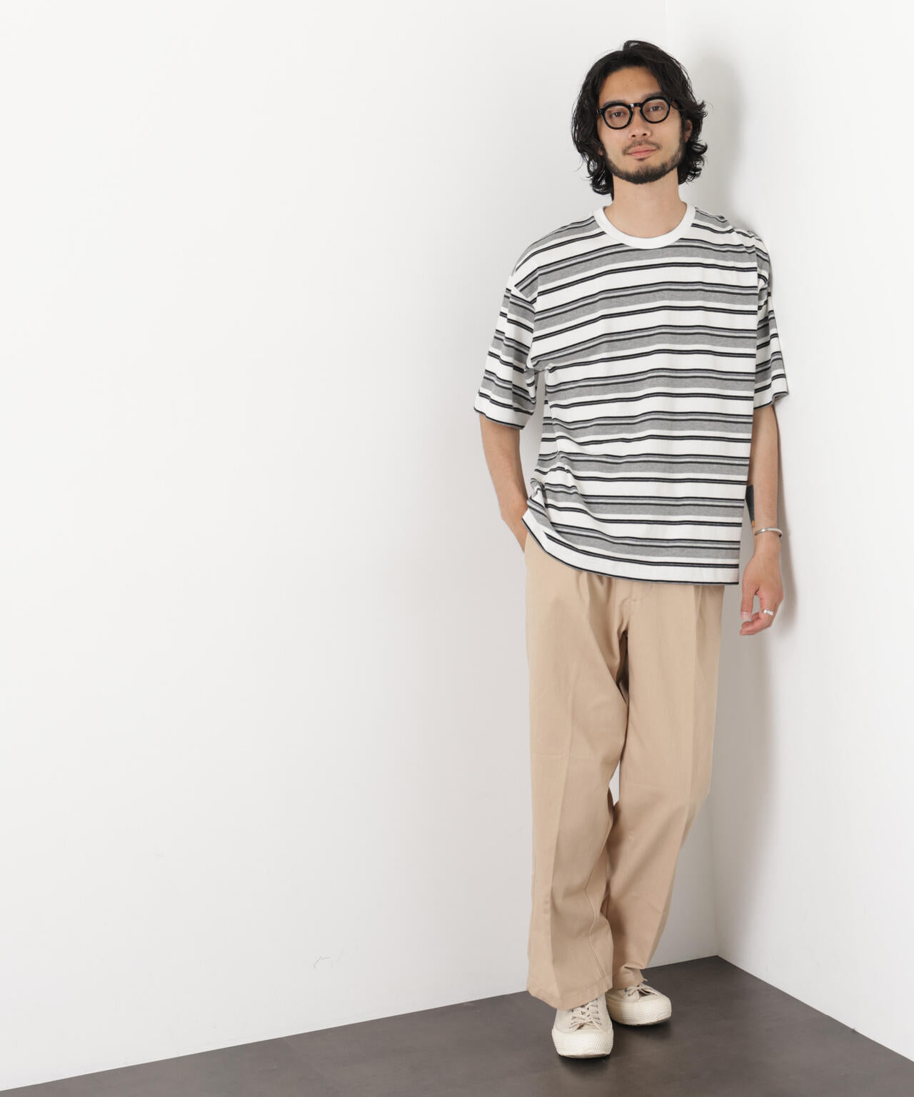 コーマコットンランダムボーダーTシャツ 6726124223