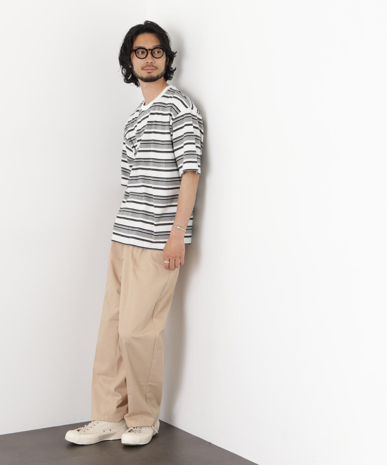 コーマコットンランダムボーダーTシャツ 6726124223