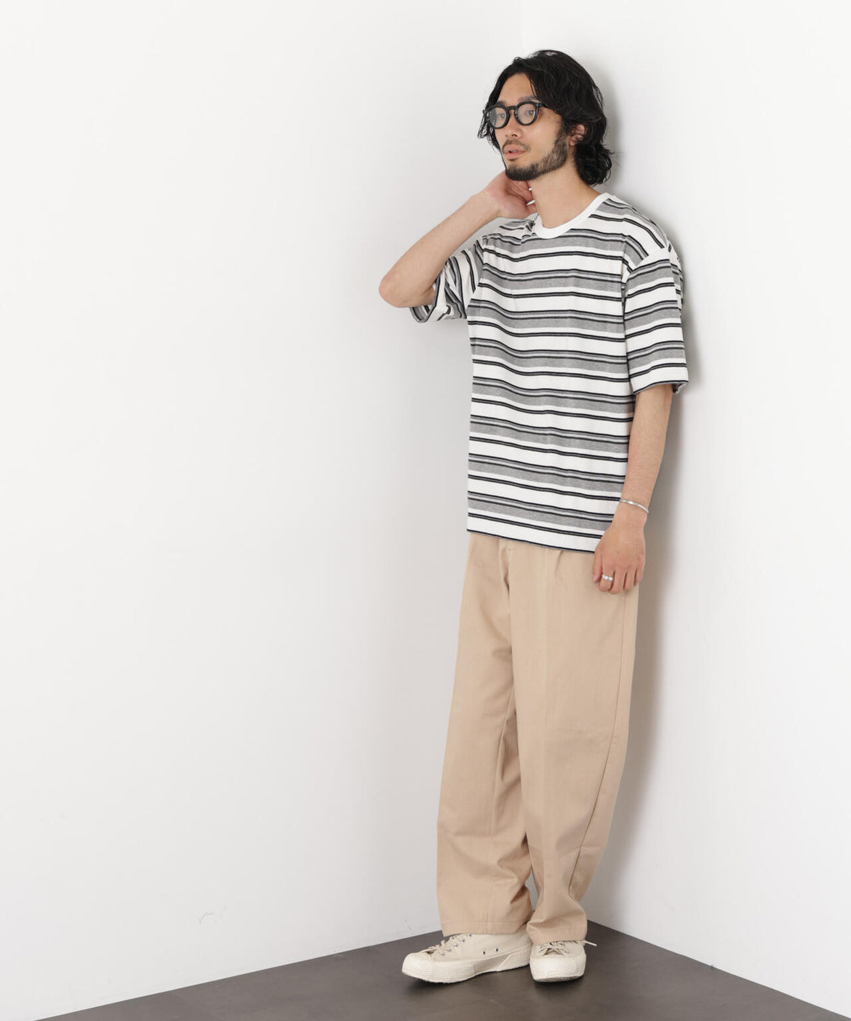コーマコットンランダムボーダーTシャツ 6726124223