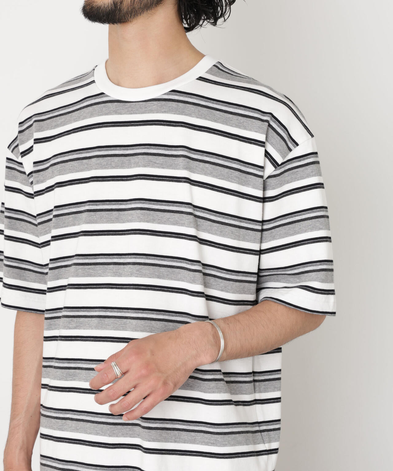 コーマコットンランダムボーダーTシャツ 6726124223