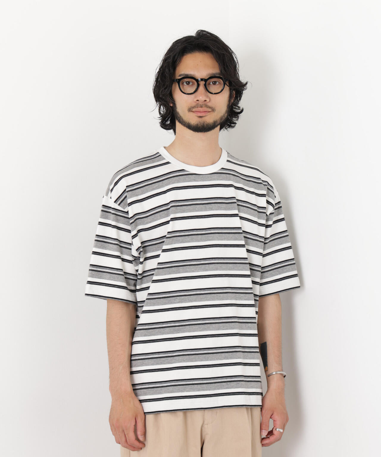 コーマコットンランダムボーダーTシャツ 6726124223