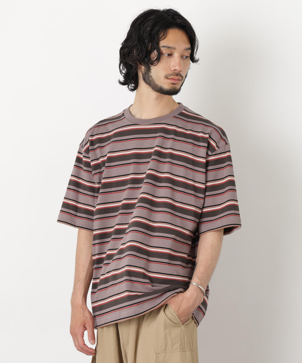 コーマコットンランダムボーダーTシャツ 6726124223