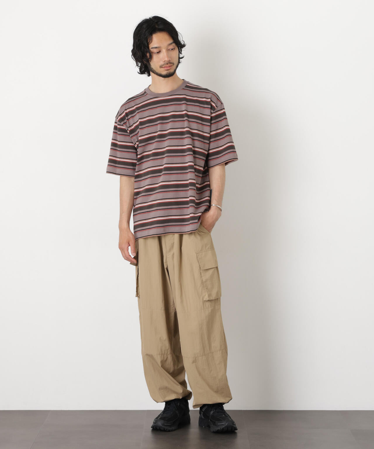 コーマコットンランダムボーダーTシャツ 6726124223