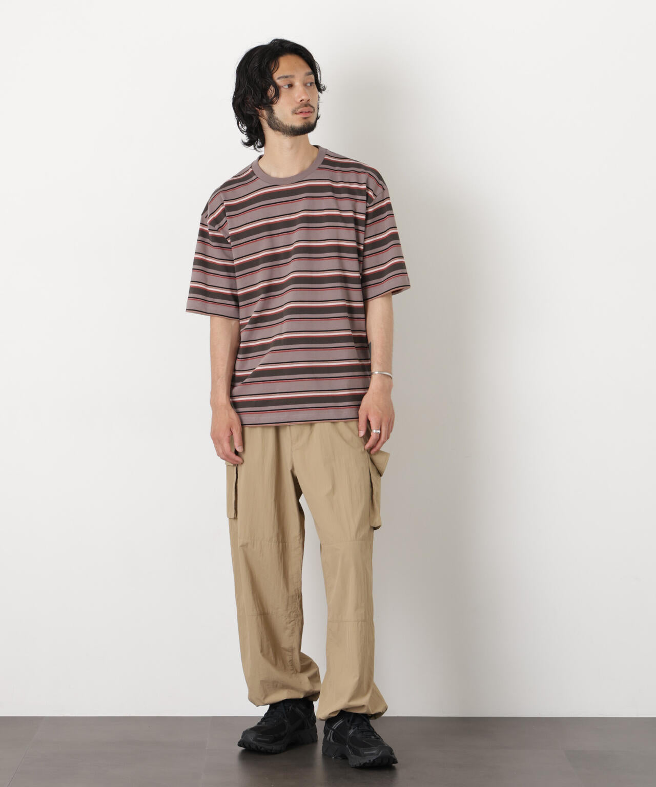 コーマコットンランダムボーダーTシャツ 6726124223