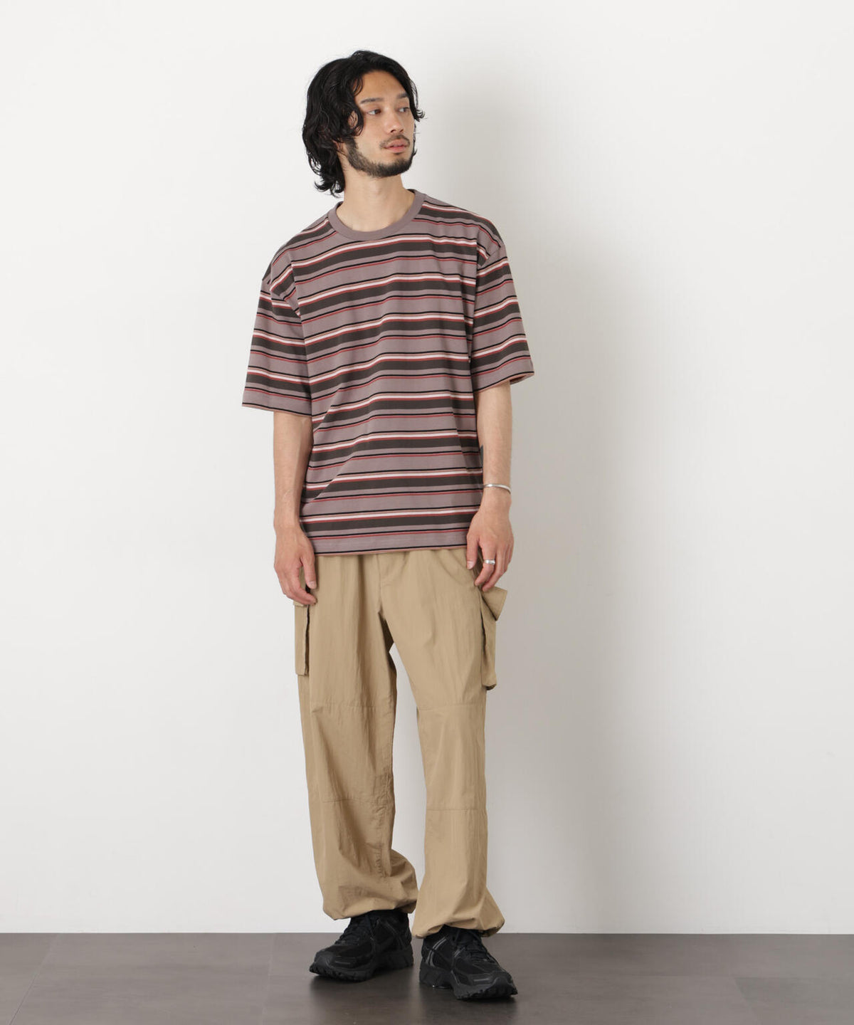 コーマコットンランダムボーダーTシャツ 6726124223