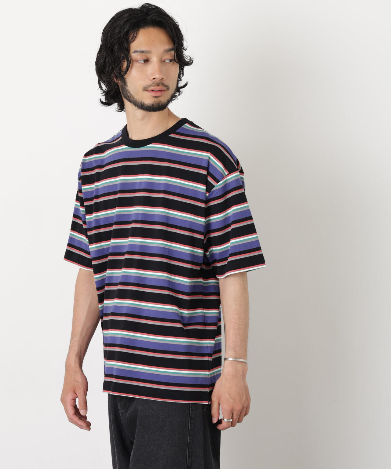 コーマコットンランダムボーダーTシャツ 6726124223
