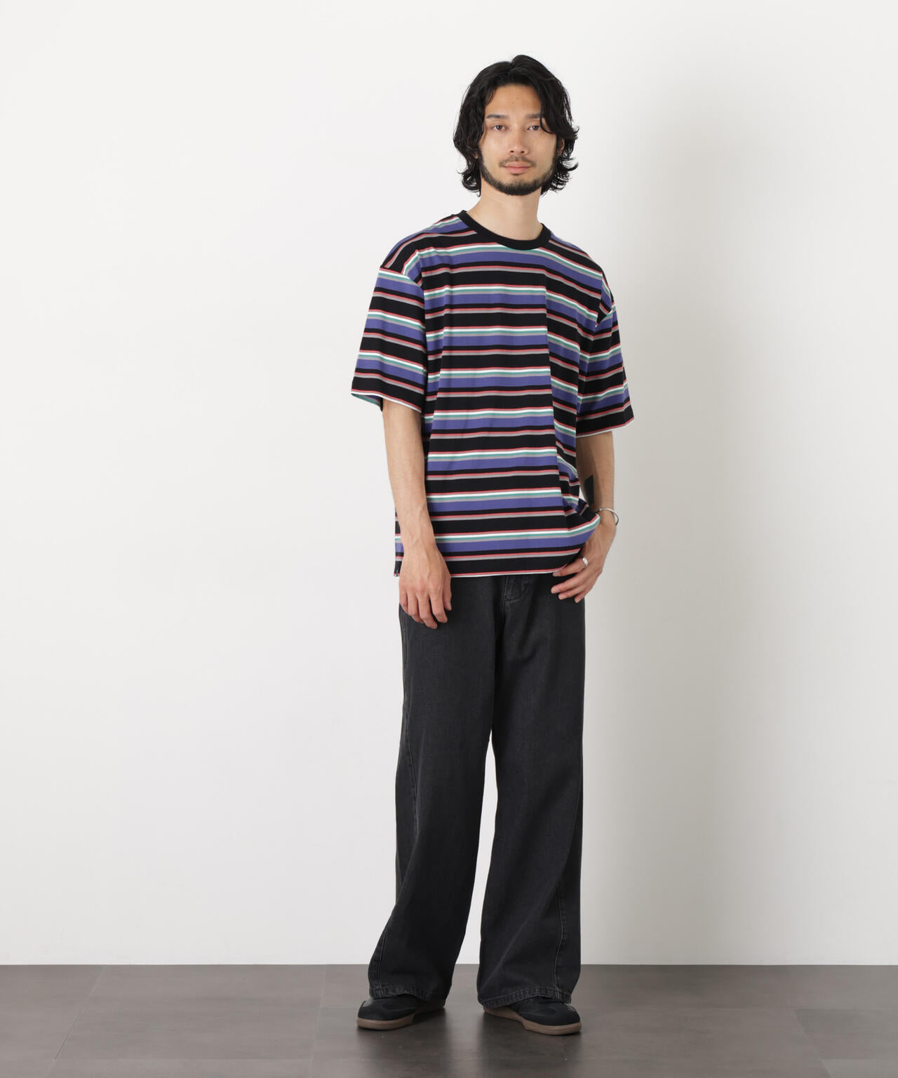コーマコットンランダムボーダーTシャツ 6726124223