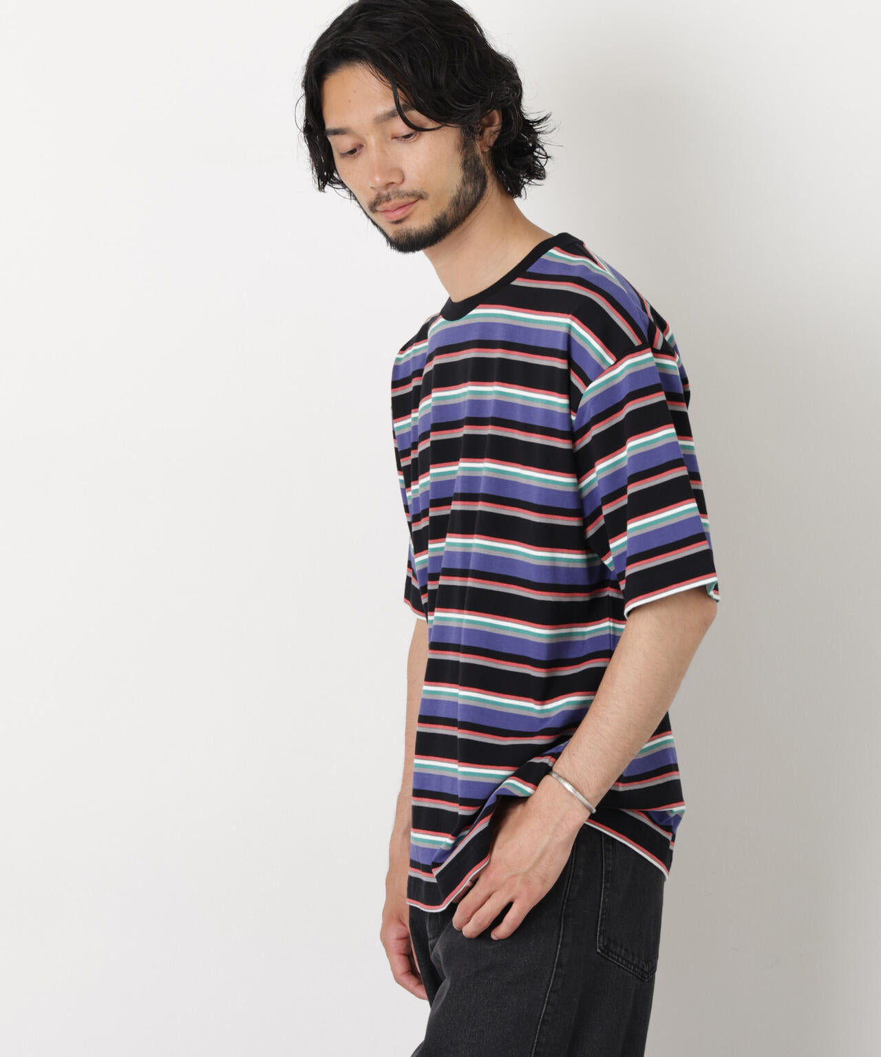 コーマコットンランダムボーダーTシャツ 6726124223