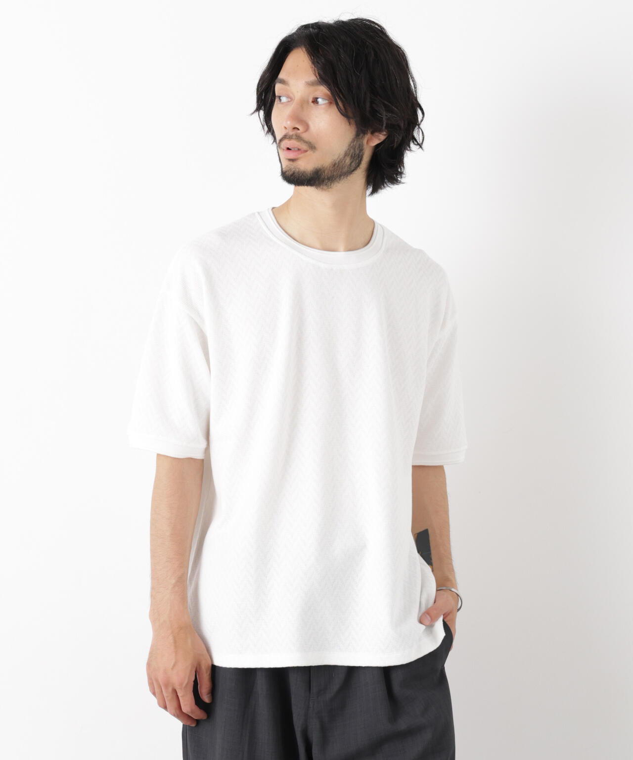 ヘリンボンジャガードTシャツ 半袖 6726124228