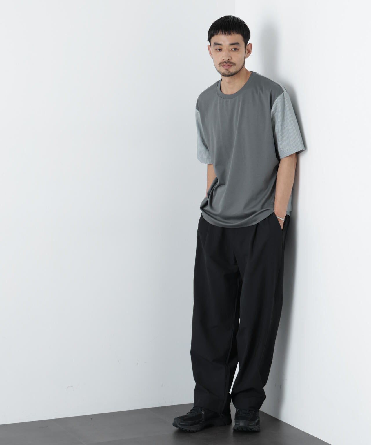 スムース布帛ドッキングTシャツ 半袖 6726124229