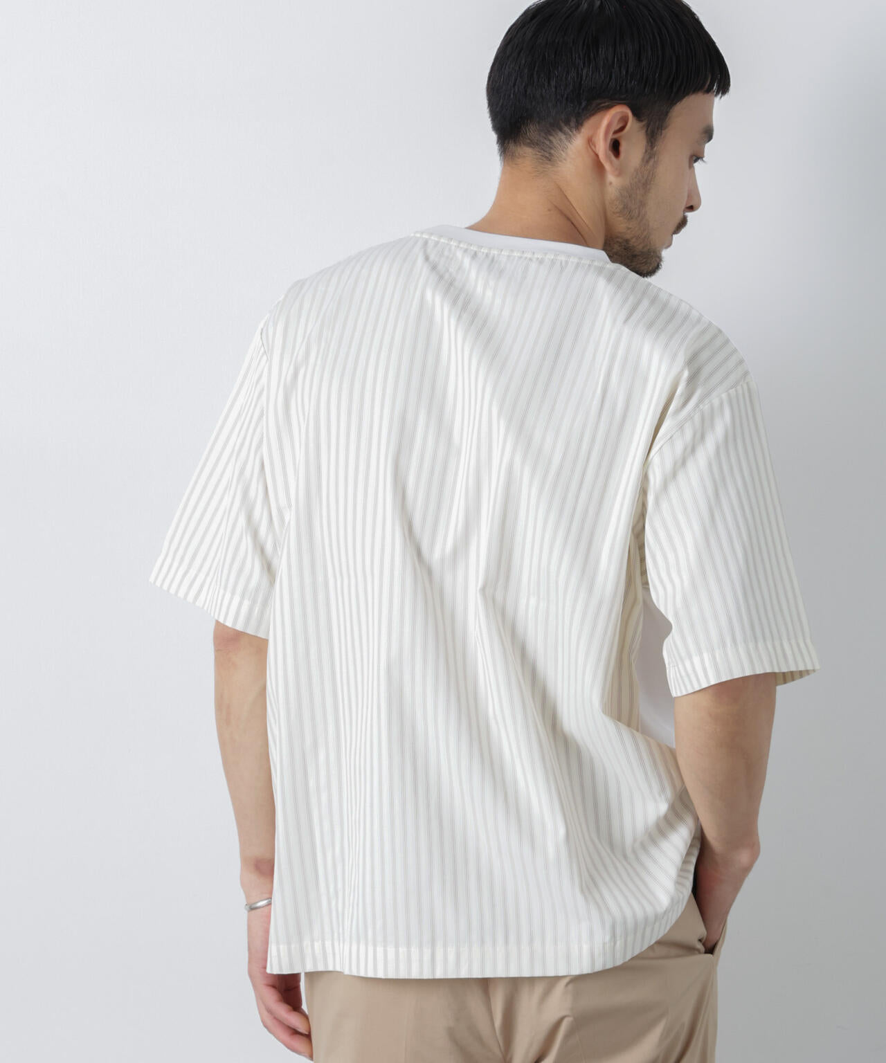 スムース布帛ドッキングTシャツ 半袖 6726124229
