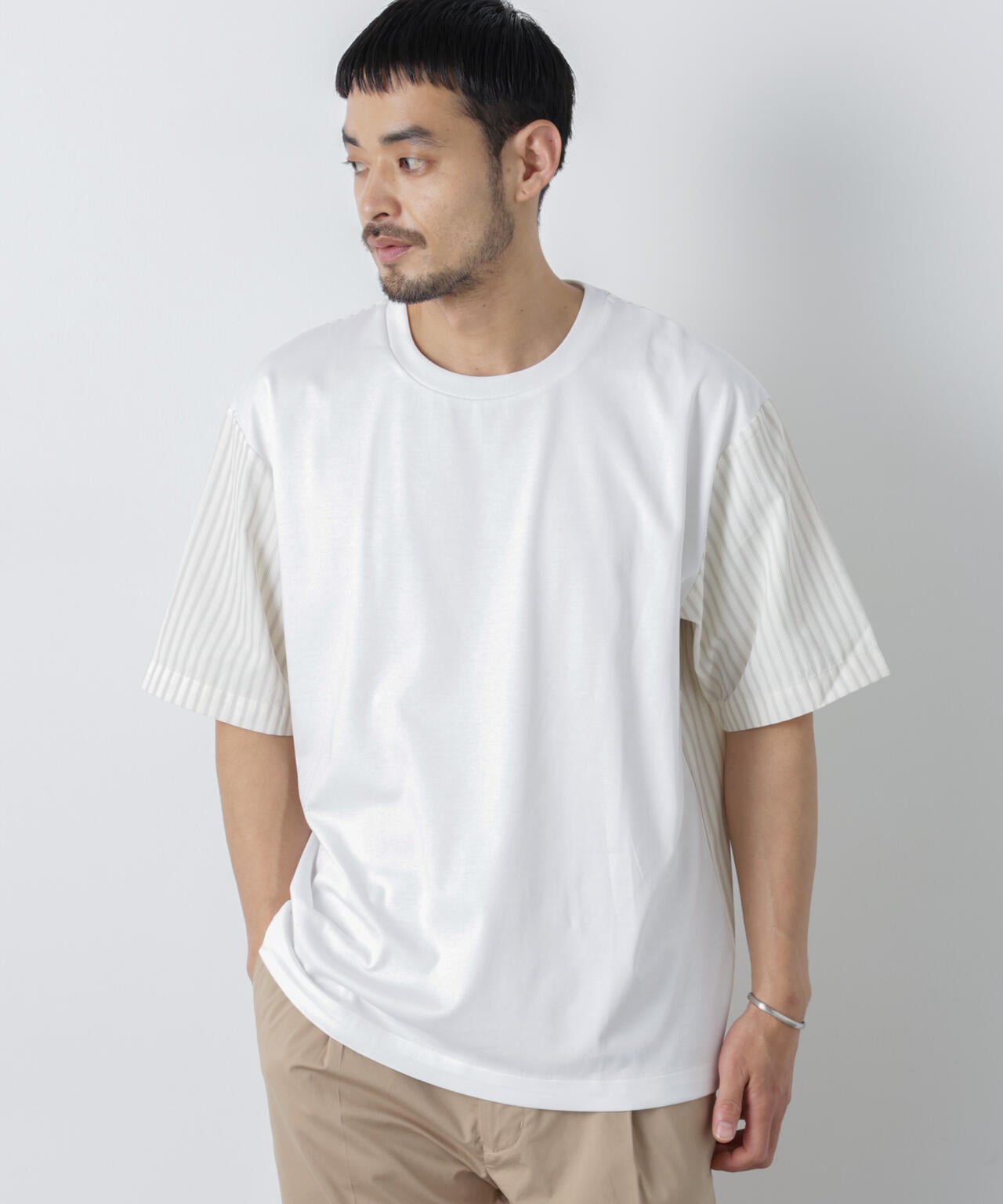 スムース布帛ドッキングTシャツ 半袖 6726124229