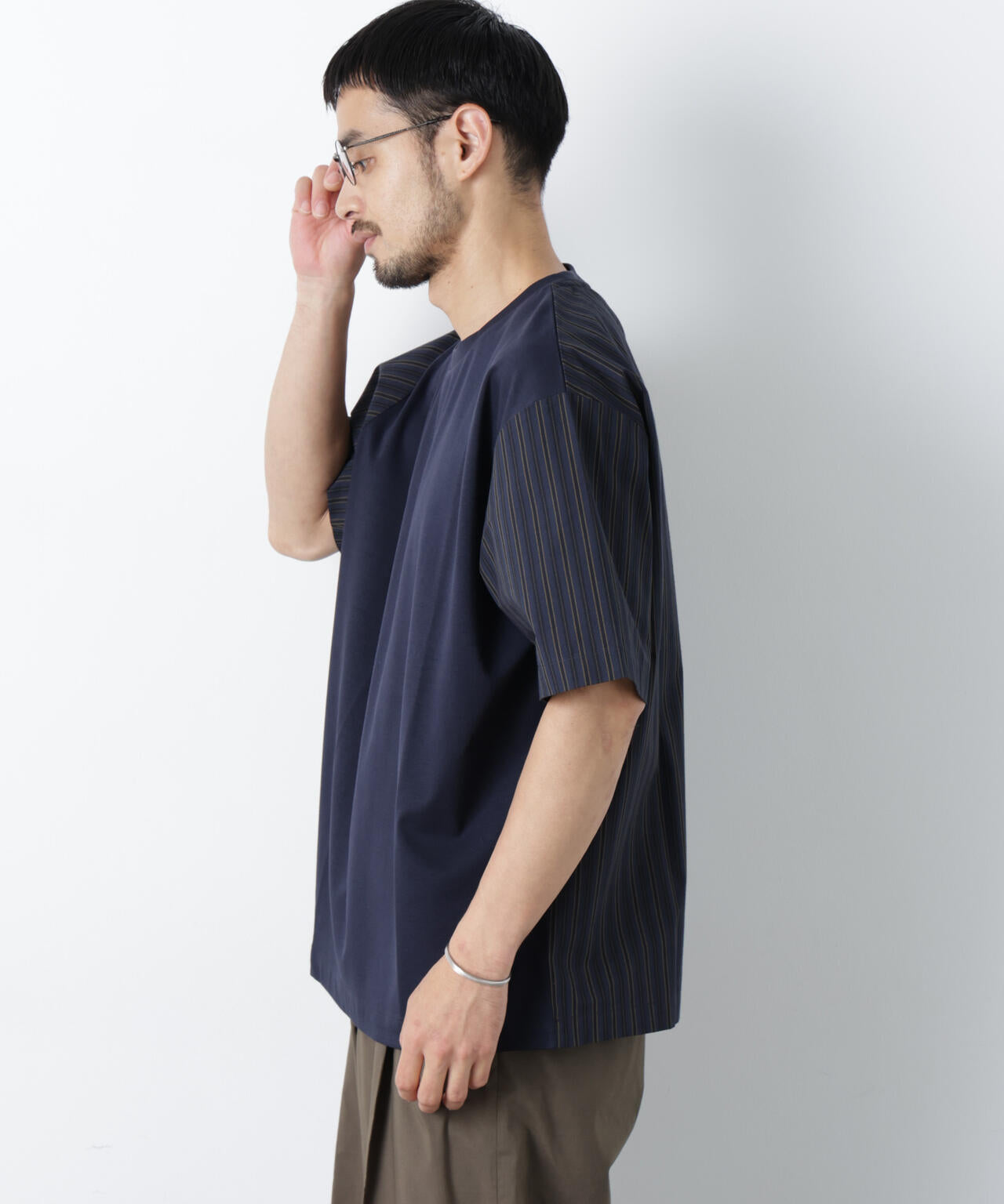 スムース布帛ドッキングTシャツ 半袖 6726124229