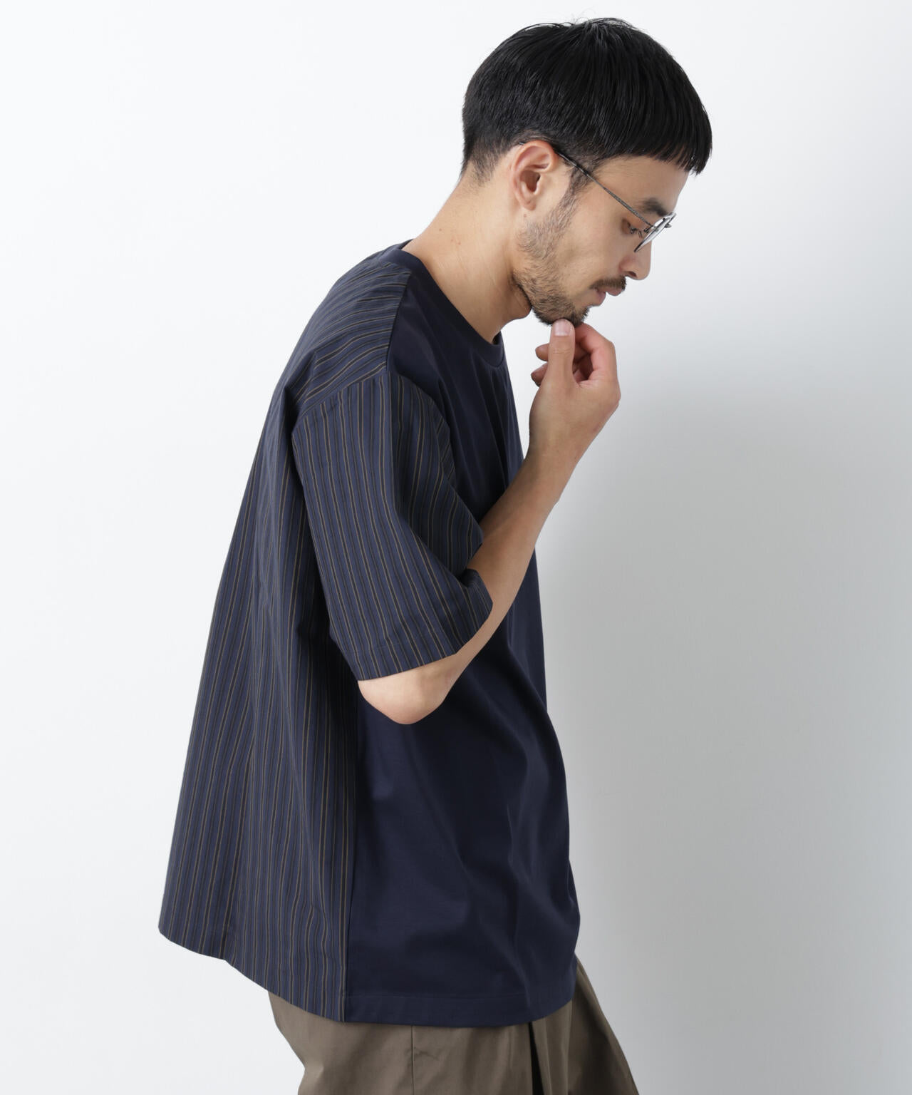 スムース布帛ドッキングTシャツ 半袖 6726124229