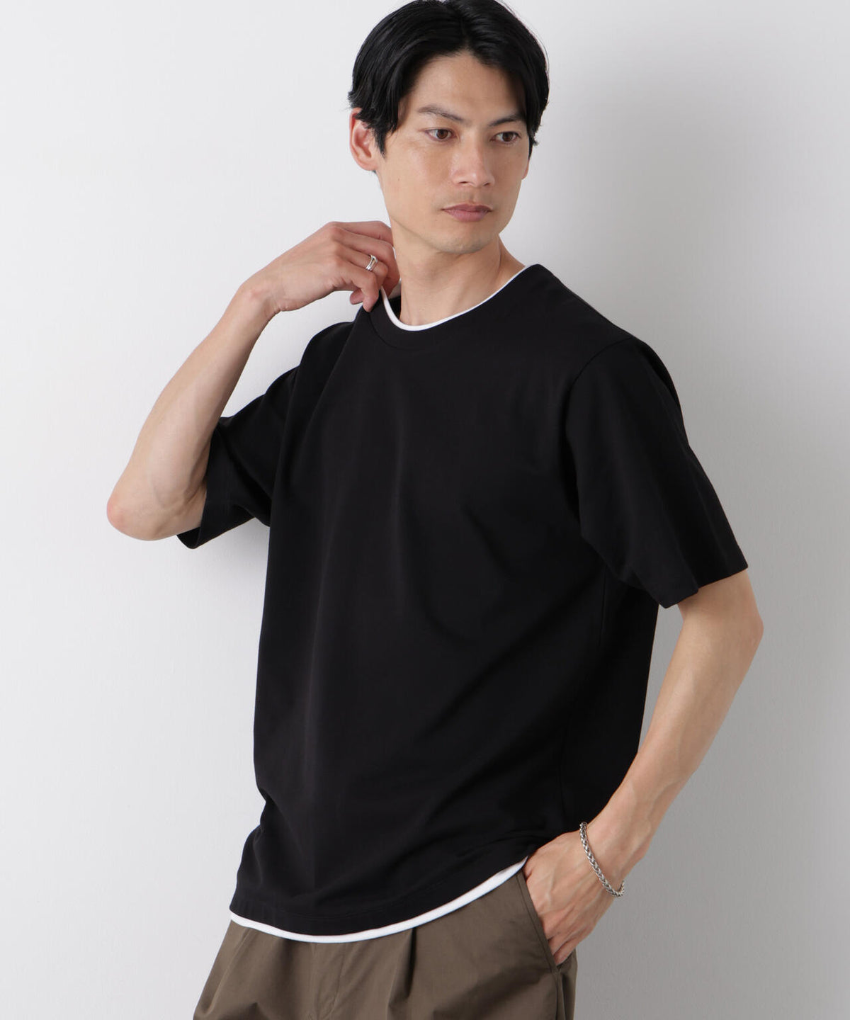 フェイクレイヤード鹿の子Tシャツ 半袖 6726124241