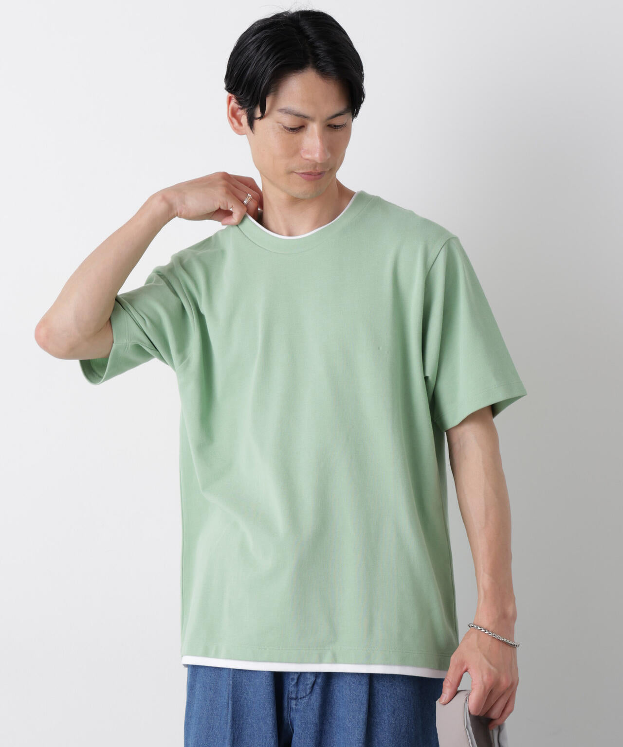 フェイクレイヤード鹿の子Tシャツ 半袖 6726124241
