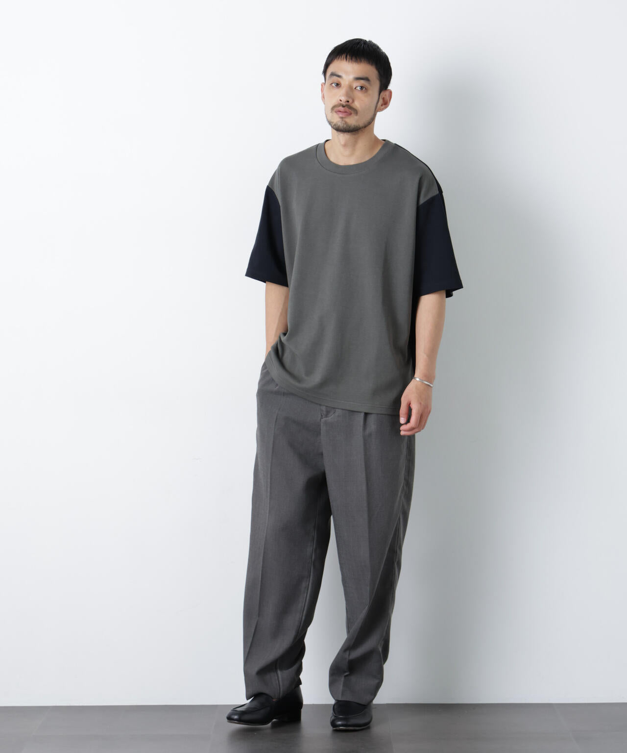 2トーンシルケット切り替えTシャツ 半袖 6726124242