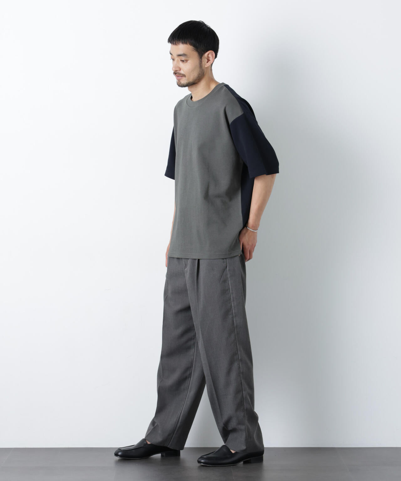 2トーンシルケット切り替えTシャツ 半袖 6726124242