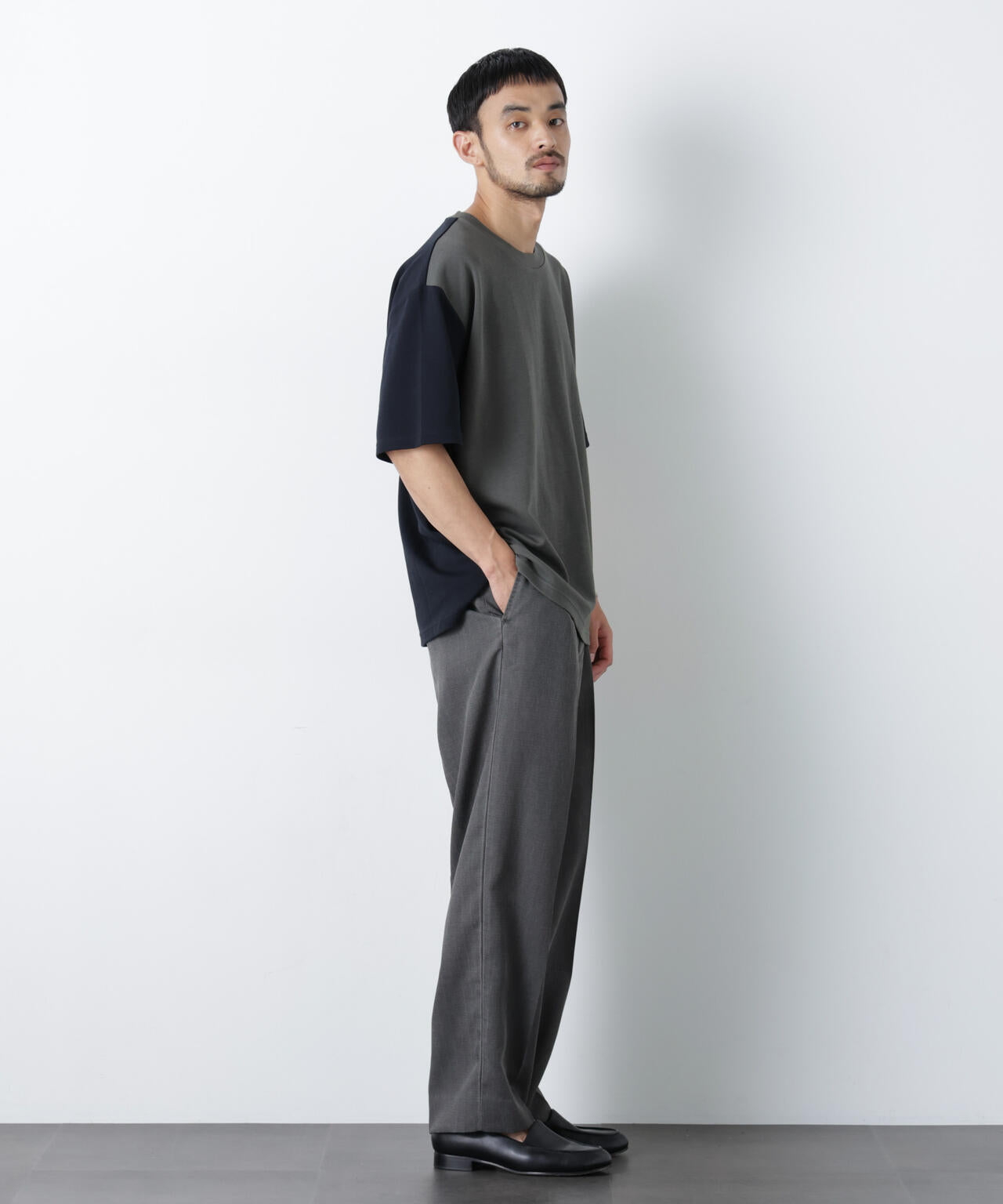 2トーンシルケット切り替えTシャツ 半袖 6726124242