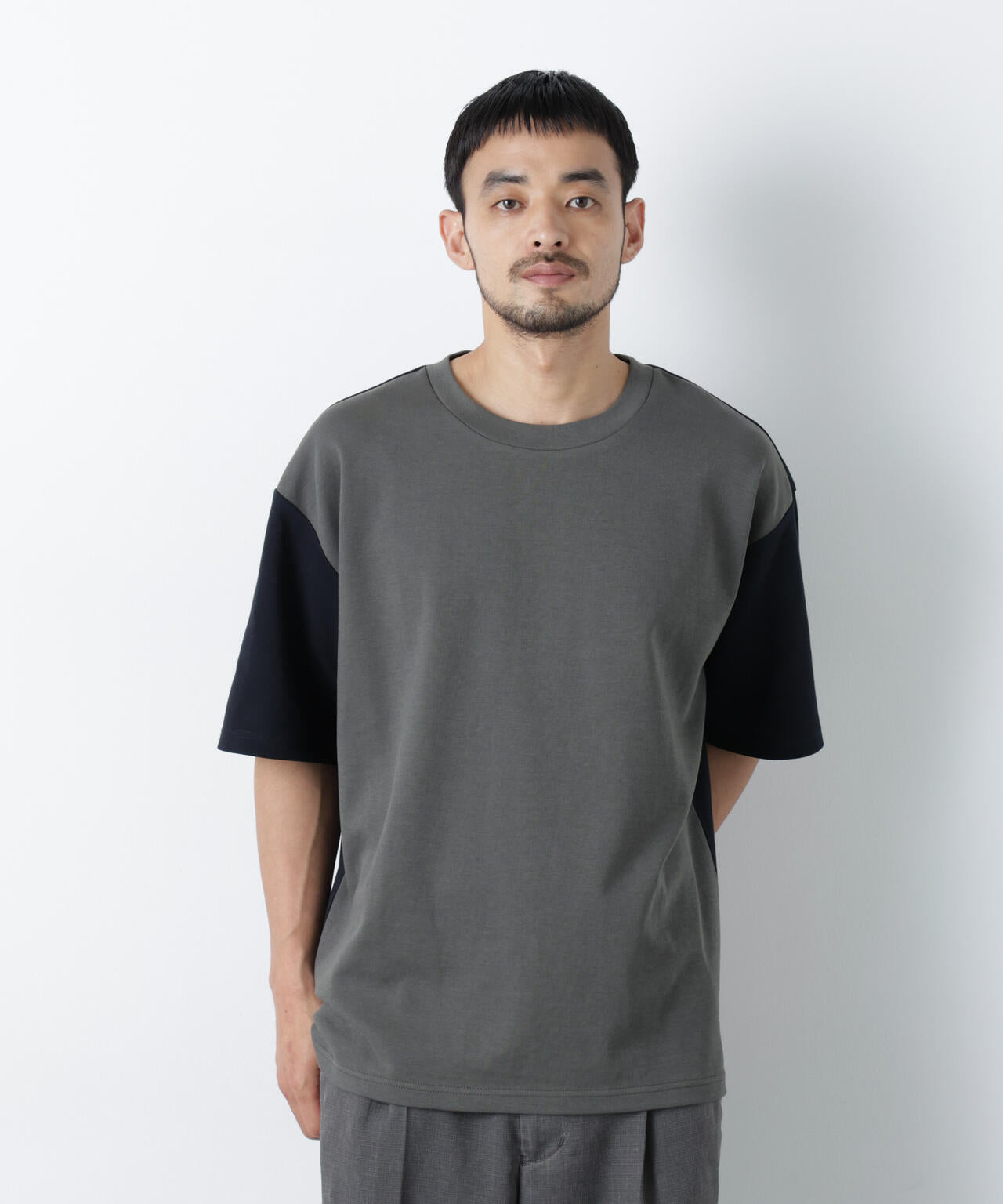 2トーンシルケット切り替えTシャツ 半袖 6726124242