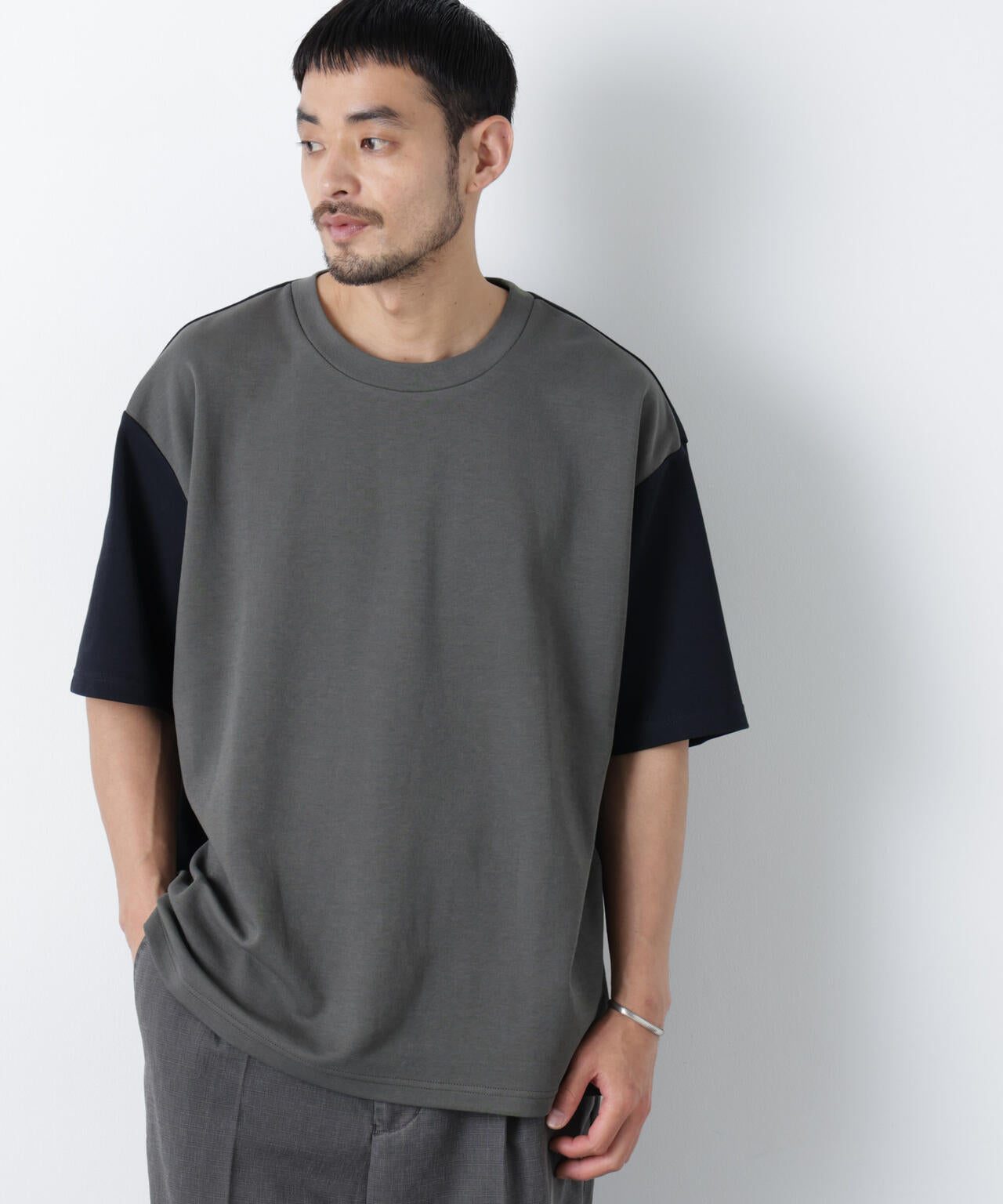 2トーンシルケット切り替えTシャツ 半袖 6726124242